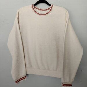 Marine Layer Ivory Crew Neck Sweater with Burgundy Details